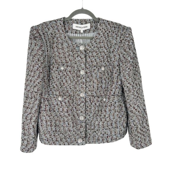 NWT Veronica Beard Ferazia Metallic Tweed Jacket in Silver Multi - Picture 3 of 11